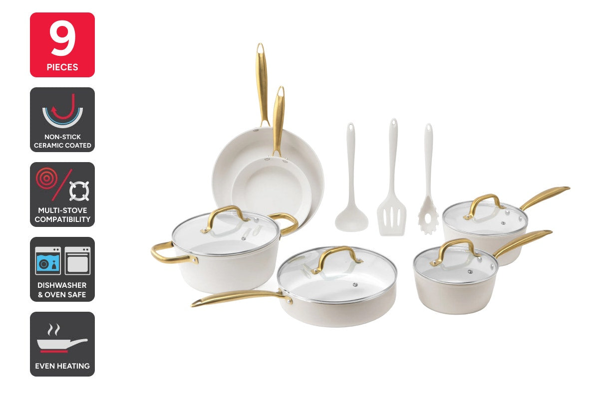 Ovela 9 Piece Non-Stick Ceramic Cookware Set with Utensils