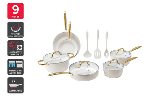 Ovela 9 Piece Non-Stick Ceramic Cookware Set with Utensils