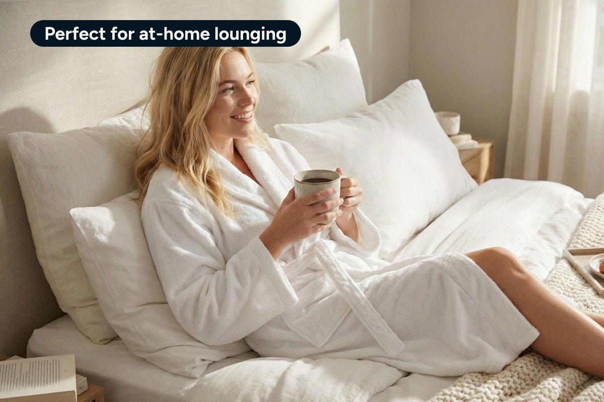 Ovela Hotel-Quality Terry Towelling Bath Robe (Size S/M, White)
