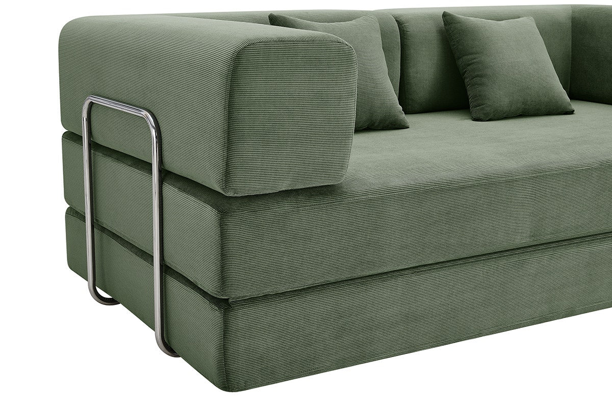 Ovela Mia 3 Seater Corduroy Compressed Sofa Bed (Green)