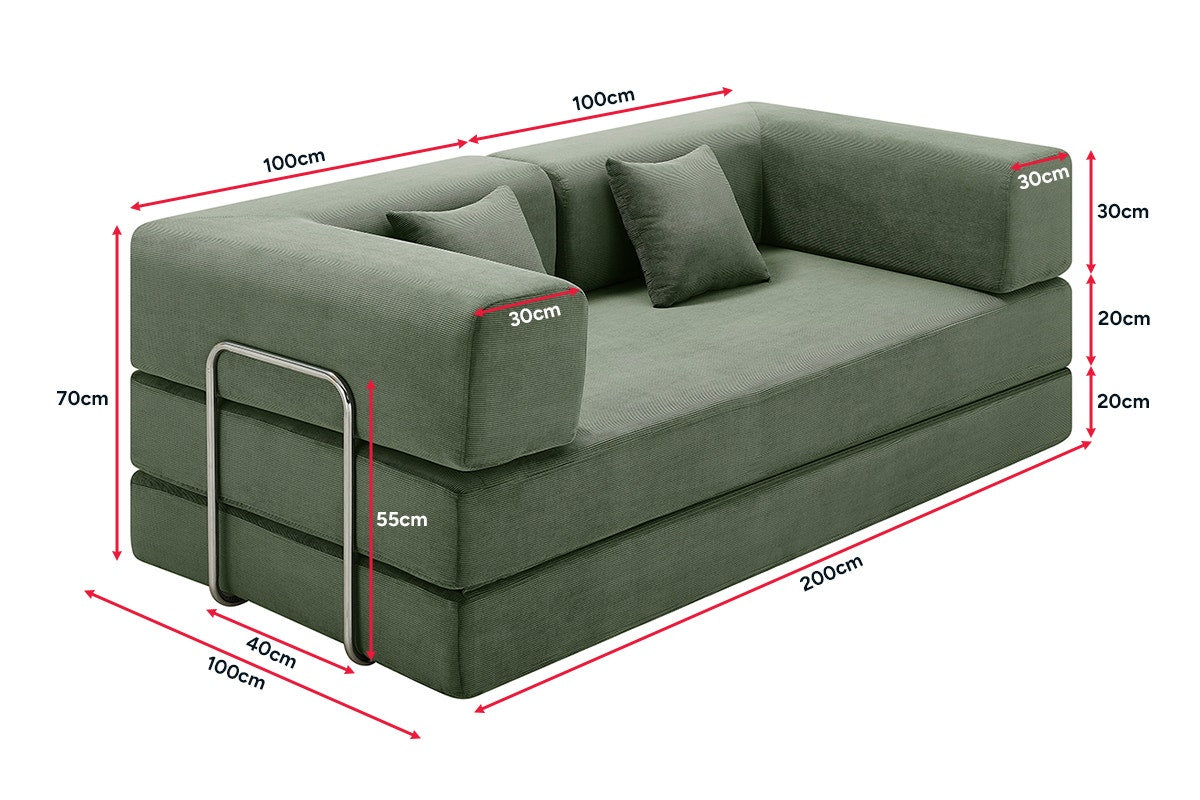 Ovela Mia 3 Seater Corduroy Compressed Sofa Bed (Green)