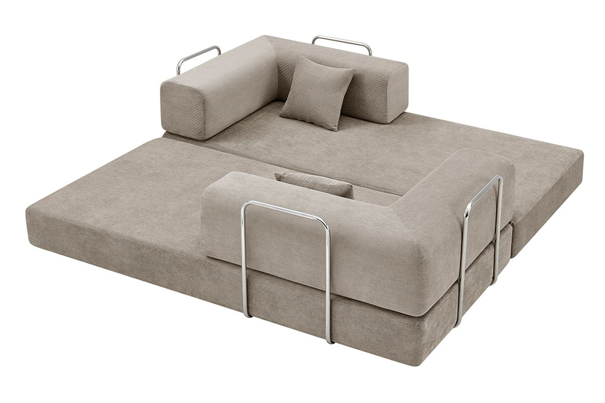 Ovela Mia 3 Seater Corduroy Compressed Sofa Bed (Sand)
