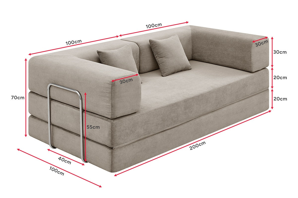 Ovela Mia 3 Seater Corduroy Compressed Sofa Bed (Sand)