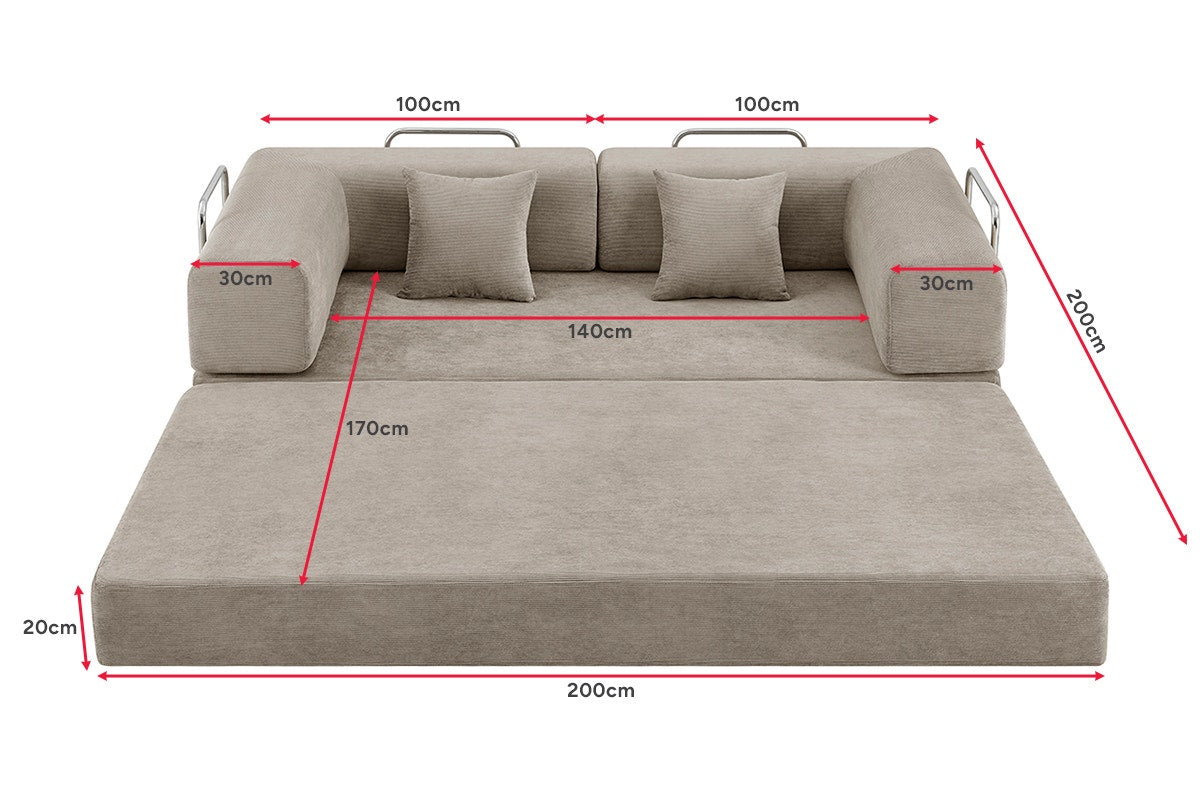 Ovela Mia 3 Seater Corduroy Compressed Sofa Bed (Sand)