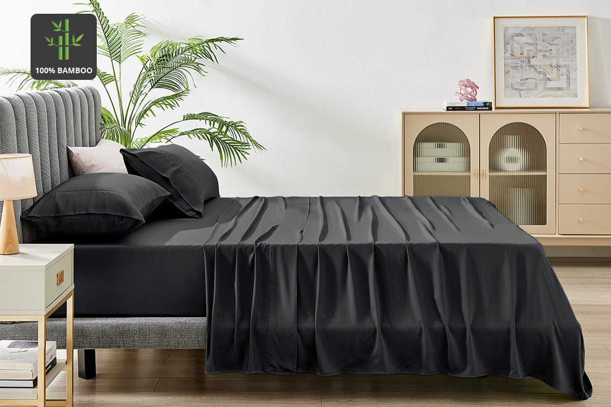 Ovela 100% Natural Bamboo Bed Sheet Set (Charcoal, King Single)