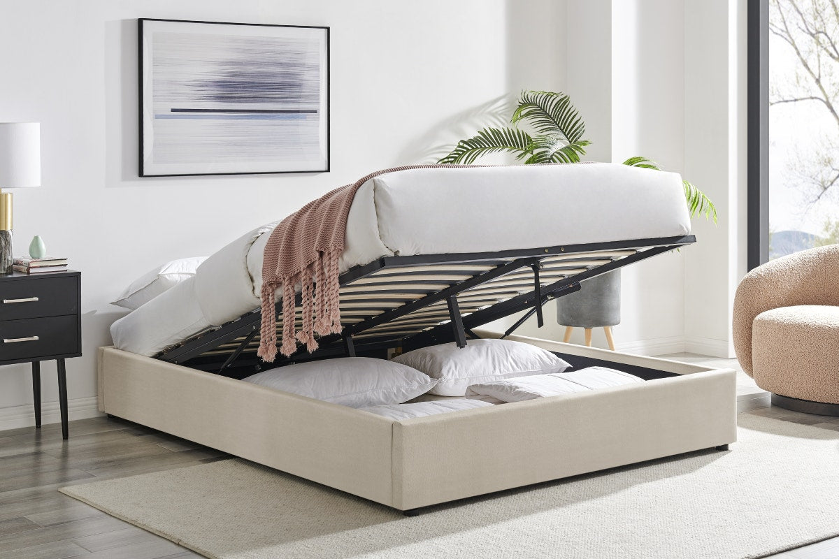 Ovela Parker Gas Lift Bed Frame - Beige, Queen - SuperSaverAU - view 3