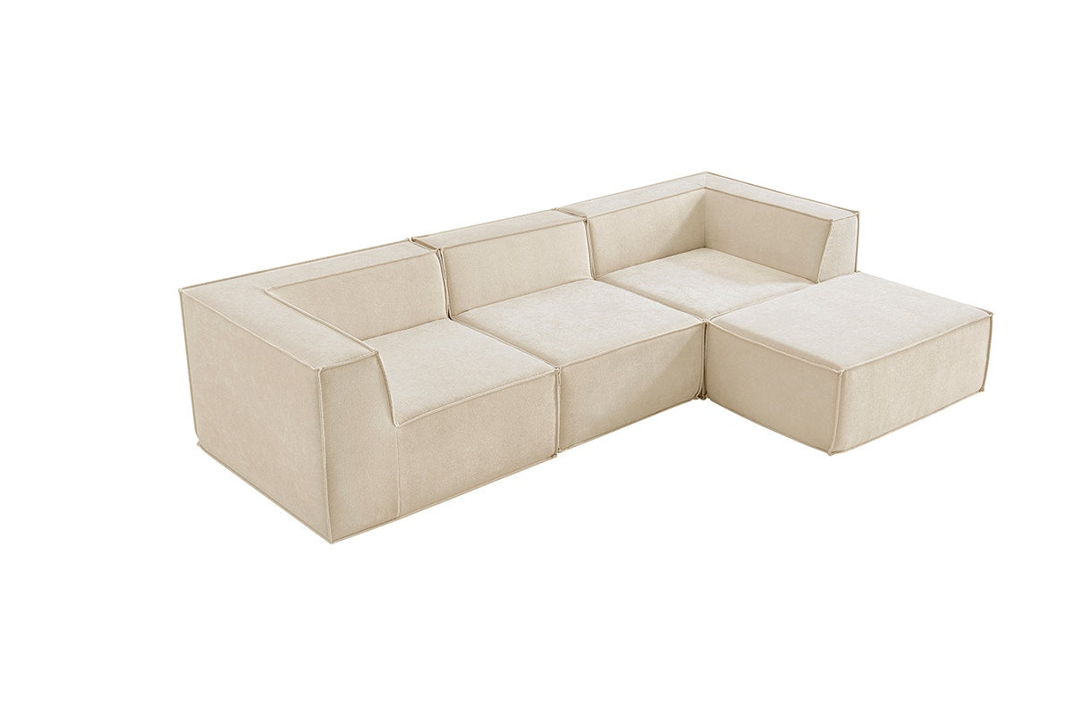 Ovela Softly 3 Seater Modular Sofa with Ottoman (Cream)