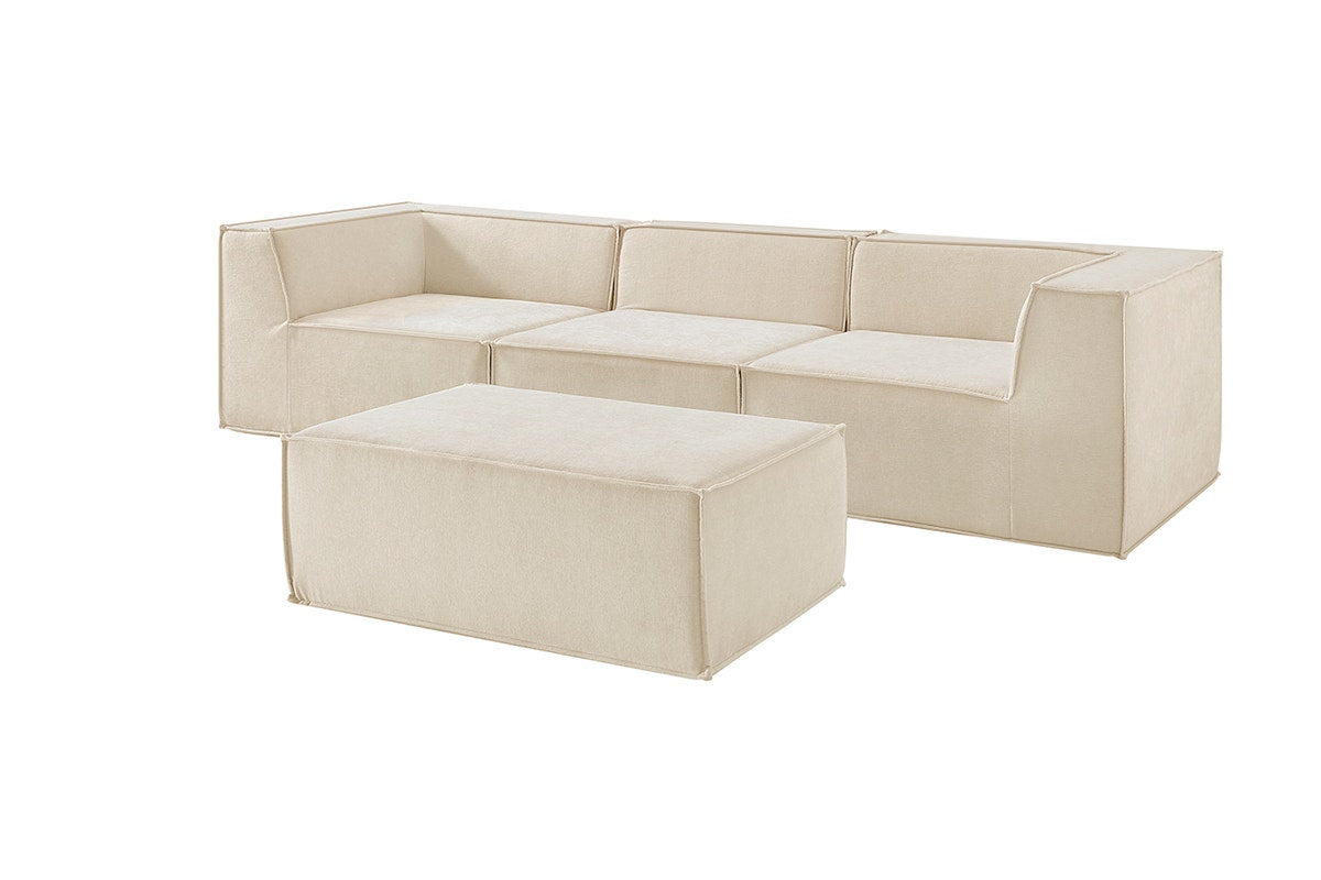 Ovela Softly 3 Seater Modular Sofa with Ottoman (Cream)