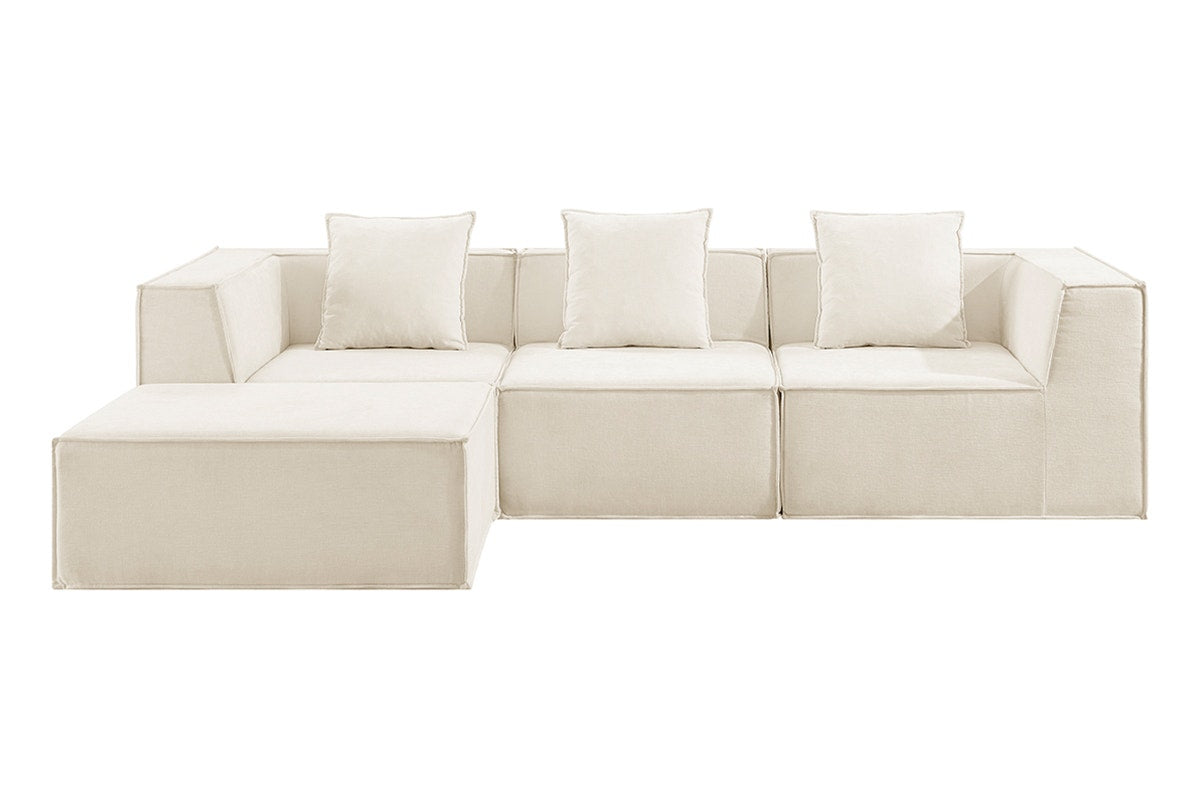 Ovela Softly 3 Seater Compressed Modular Sofa with Ottoman (Cream)
