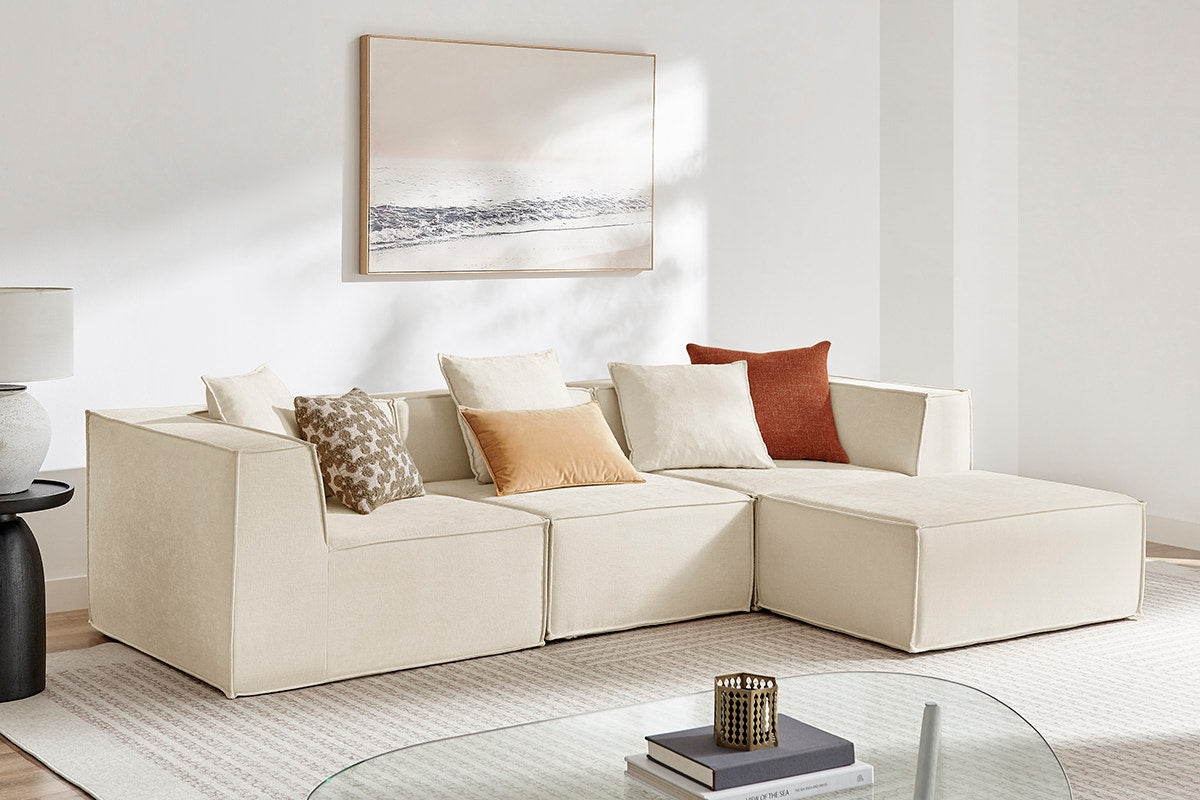 Ovela Softly 3 Seater Compressed Modular Sofa with Ottoman (Cream)
