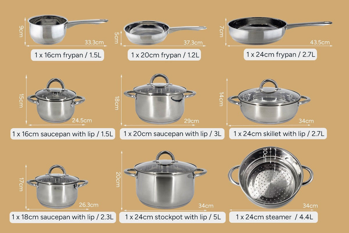 Ovela 9 Piece Stainless Steel Cookware Set