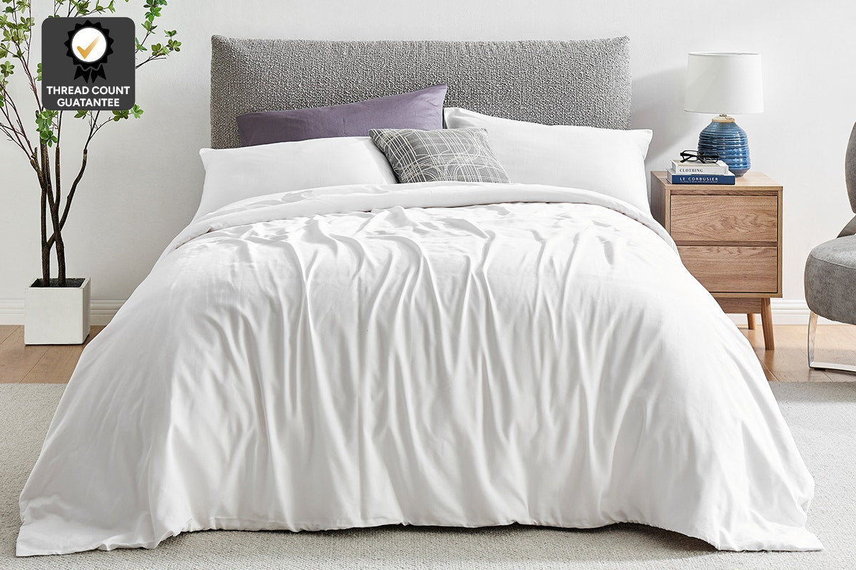 Ovela 1200TC Cotton Quilt Cover Set - White; Single)