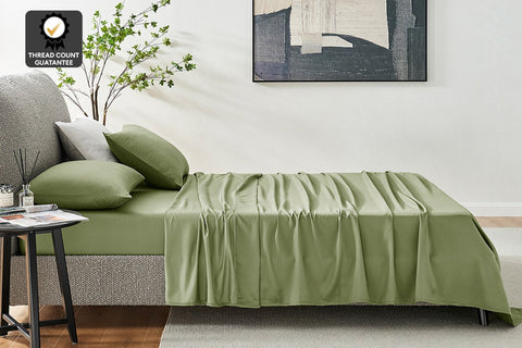 Ovela 1200TC Cotton Bed Sheet Set - Oiled Green; Single)