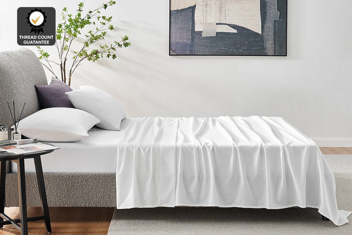 Ovela 1200TC Cotton Bed Sheet Set - White; Single)