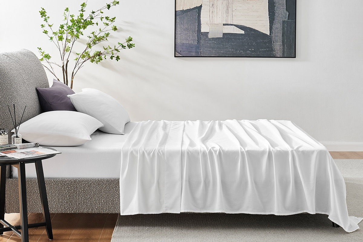 Ovela 1200TC Cotton Bed Sheet Set - White; Single)