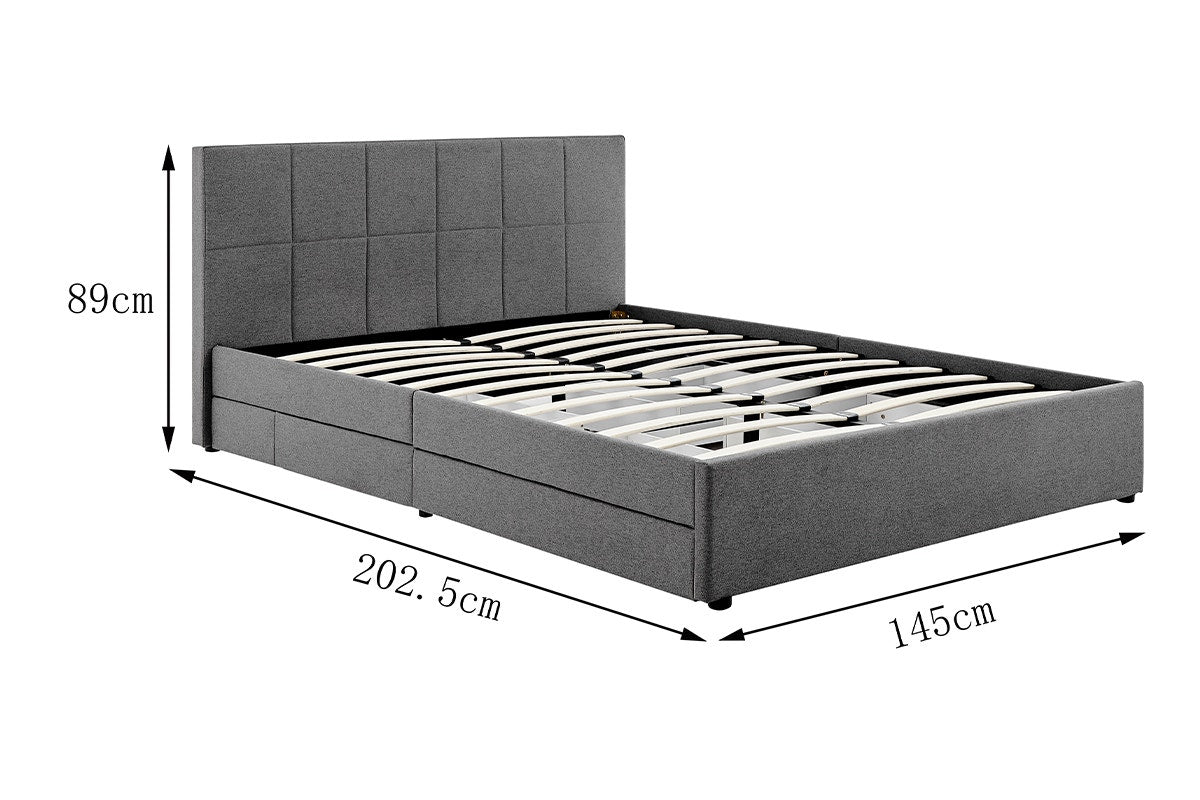 Ovela Theodore Storage Bed Frame with Drawers - Double Charcoal - SuperSaverAU - view 3