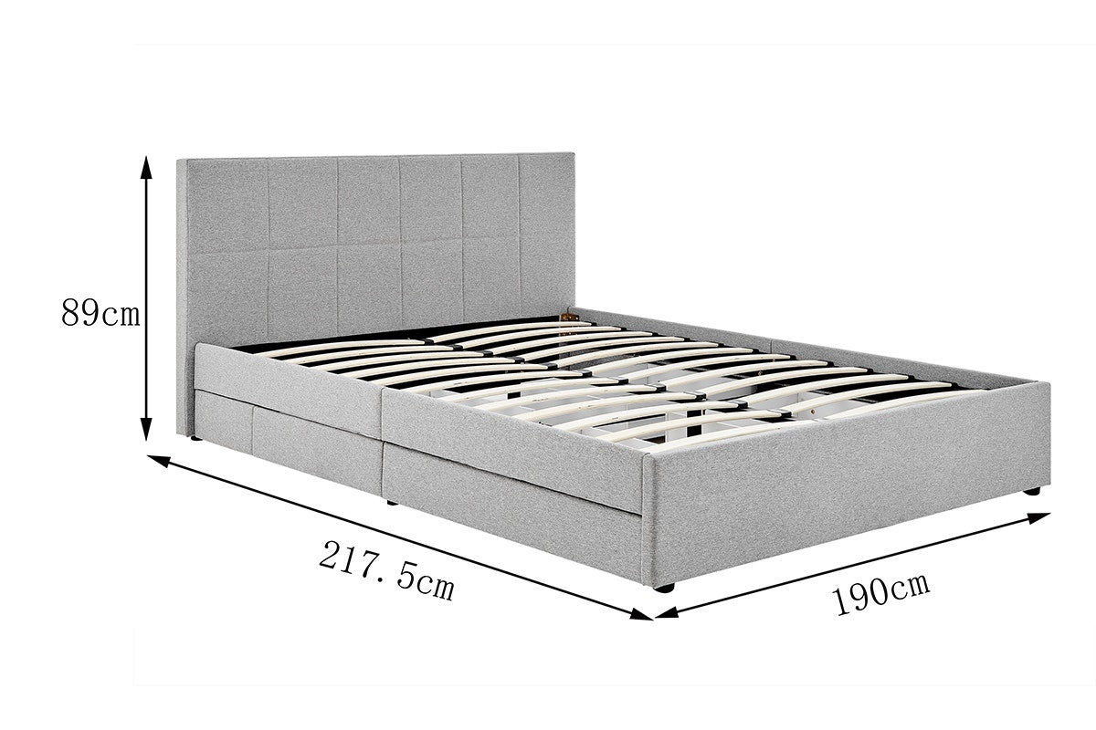 Ovela Theodore Storage Bed Frame with Drawers (King Grey)