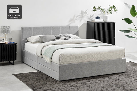 Ovela Theodore Storage Bed Frame with Drawers (Queen Grey)