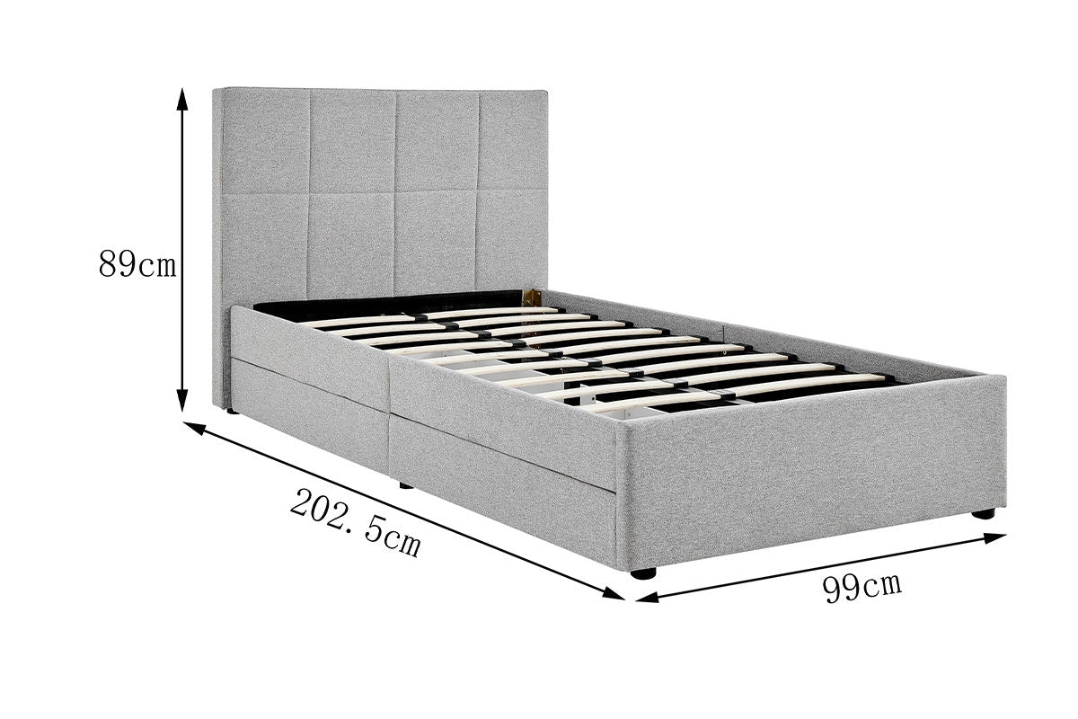 Ovela Theodore Storage Bed Frame with Drawers (Single Grey)