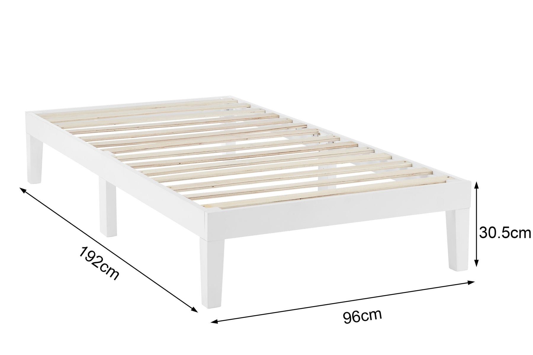Ovela William Wood Bed Frame (White, Single)