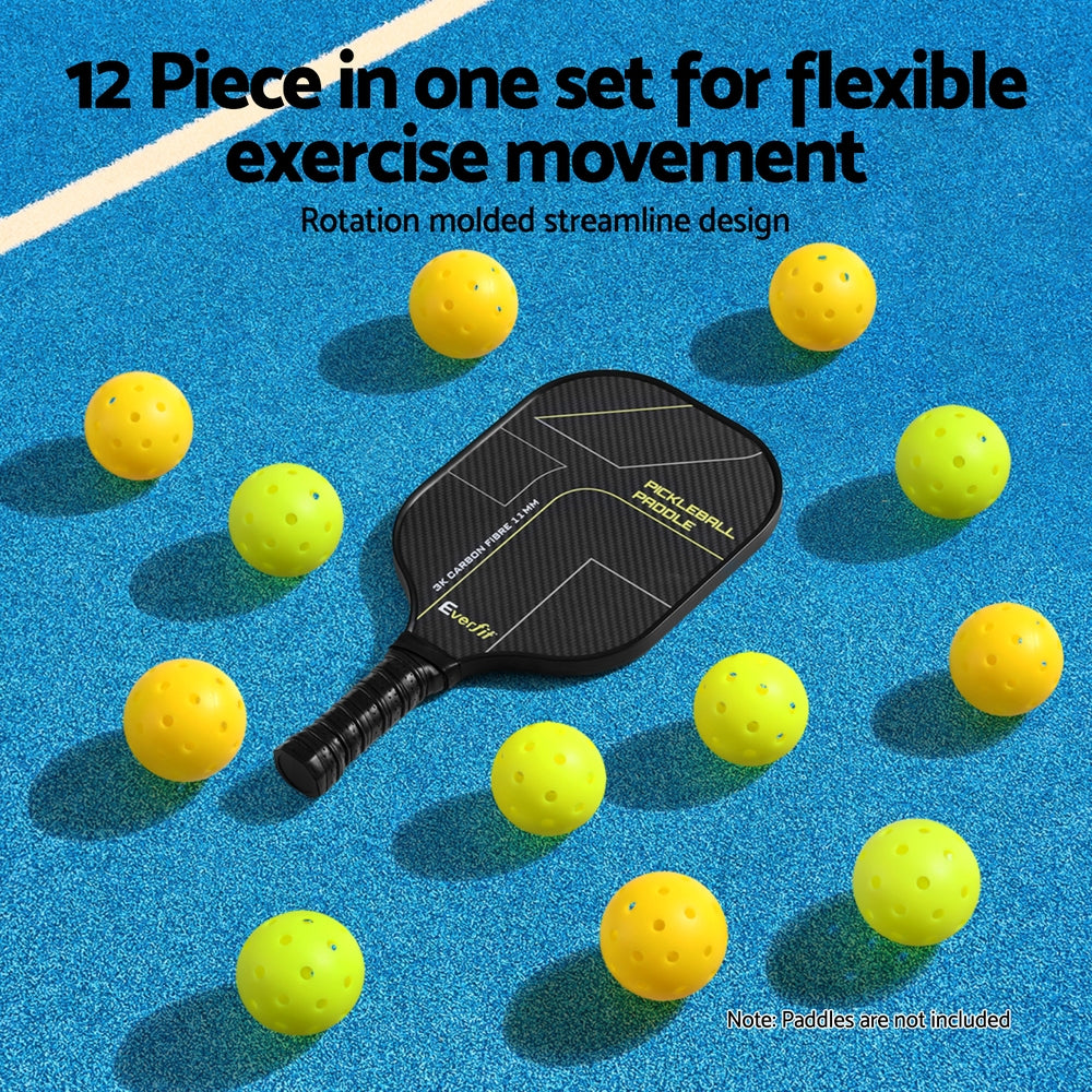 Everfit 12PC Pickleballs Set 40-Hole Design Indoor Outdoor Durable PE Balls Green/Yellow - SuperSaverAU - view 4