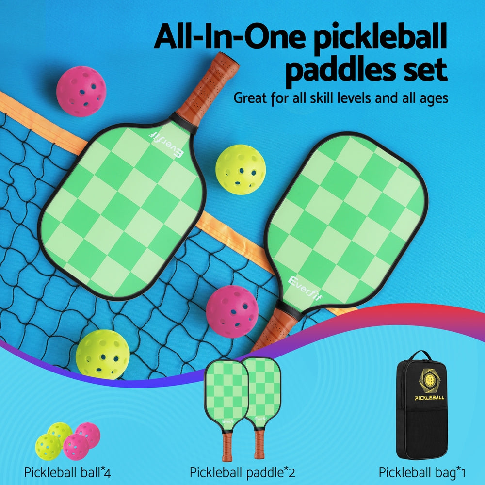 Everfit Pickleball Paddle Set Fiberglass with Balls Bag Tournament Kit 2PCS Pickle Balls Rackets - SuperSaverAU - view 4