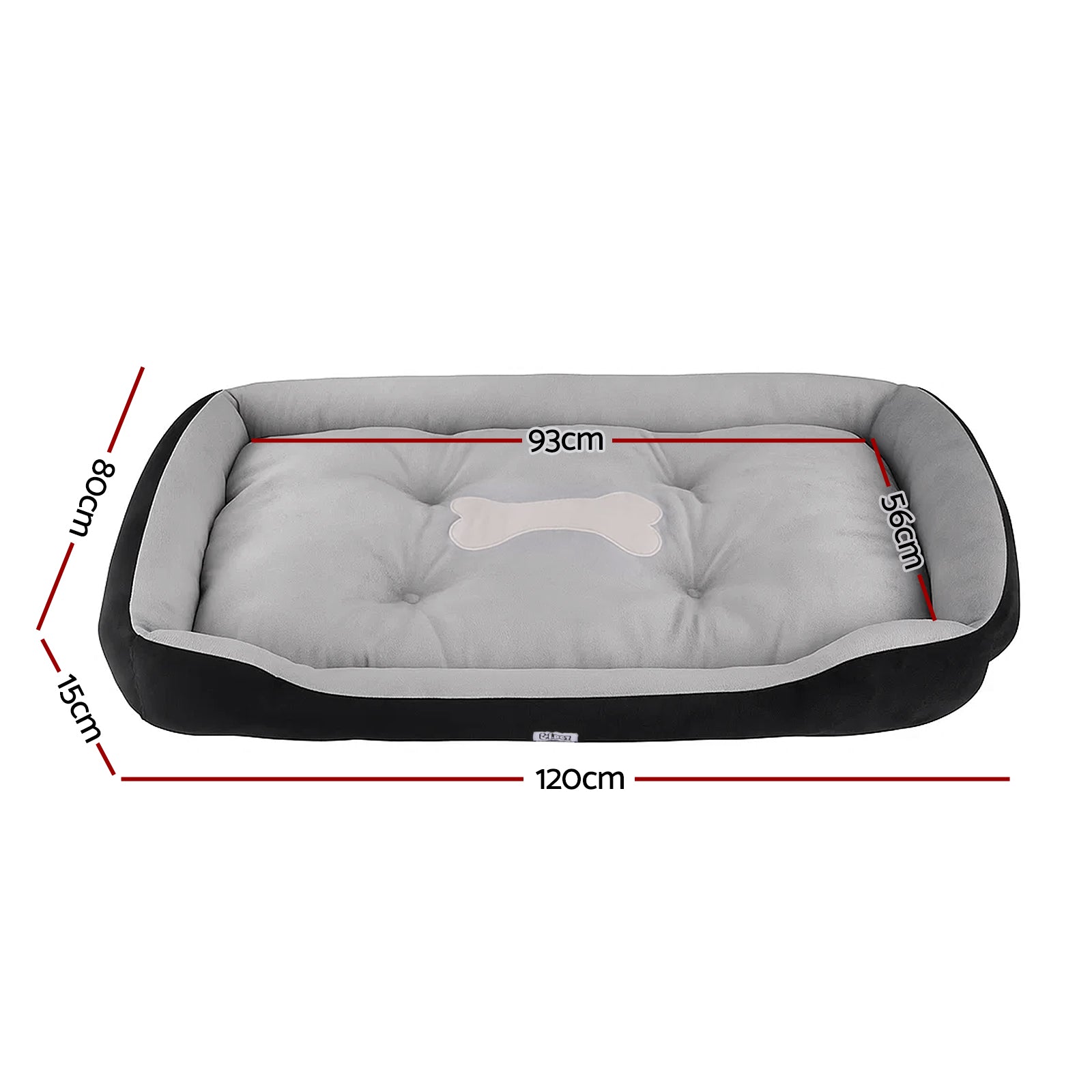 i.Pet XL Washable Pet Bed with PP Cotton Cushion - Grey & Black
