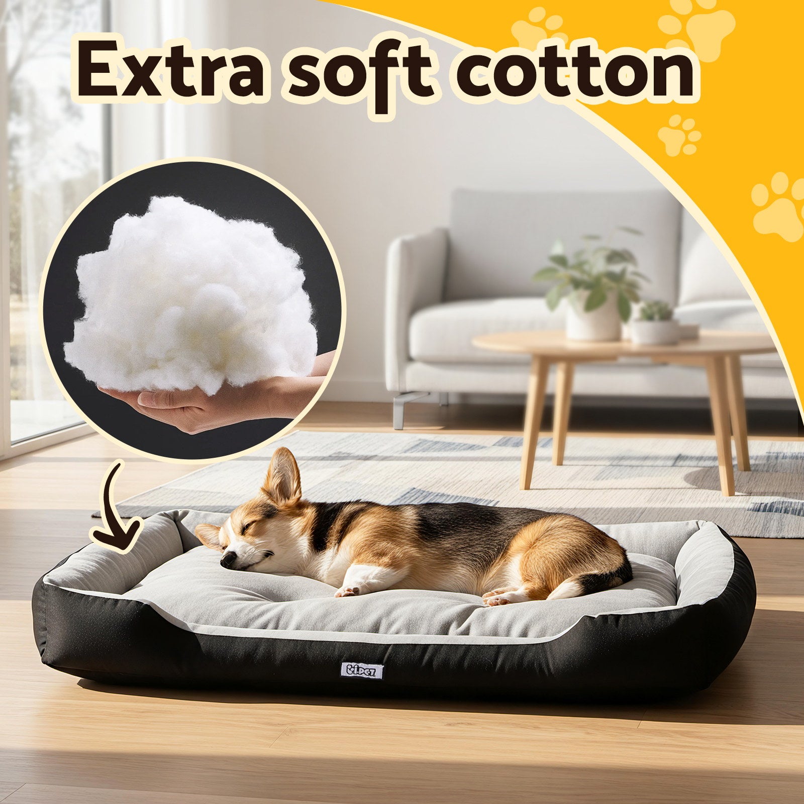 i.Pet XL Washable Pet Bed with PP Cotton Cushion - Grey & Black