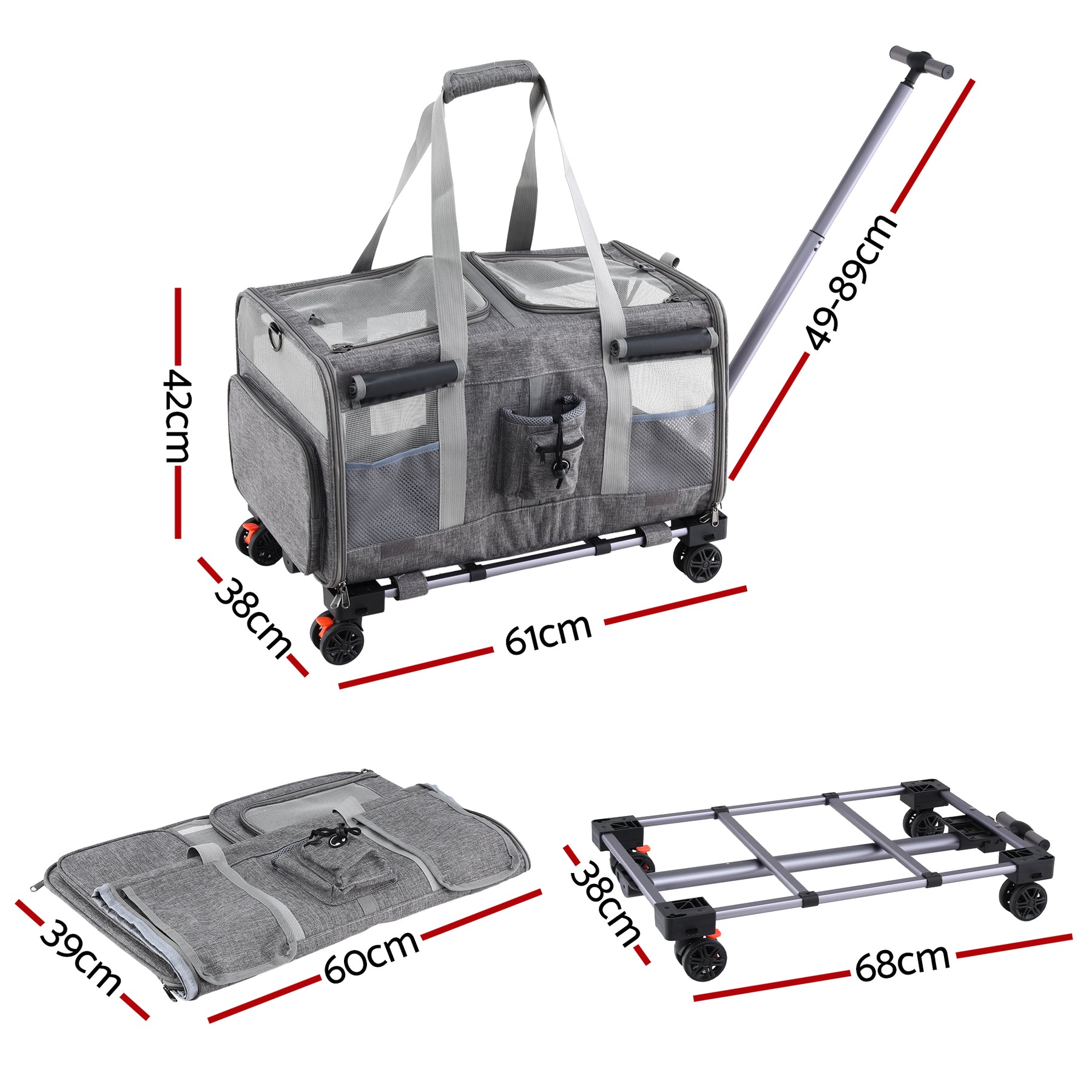 i.Pet Pet Carrier Trolley with Swivel Wheels - Grey 50kg