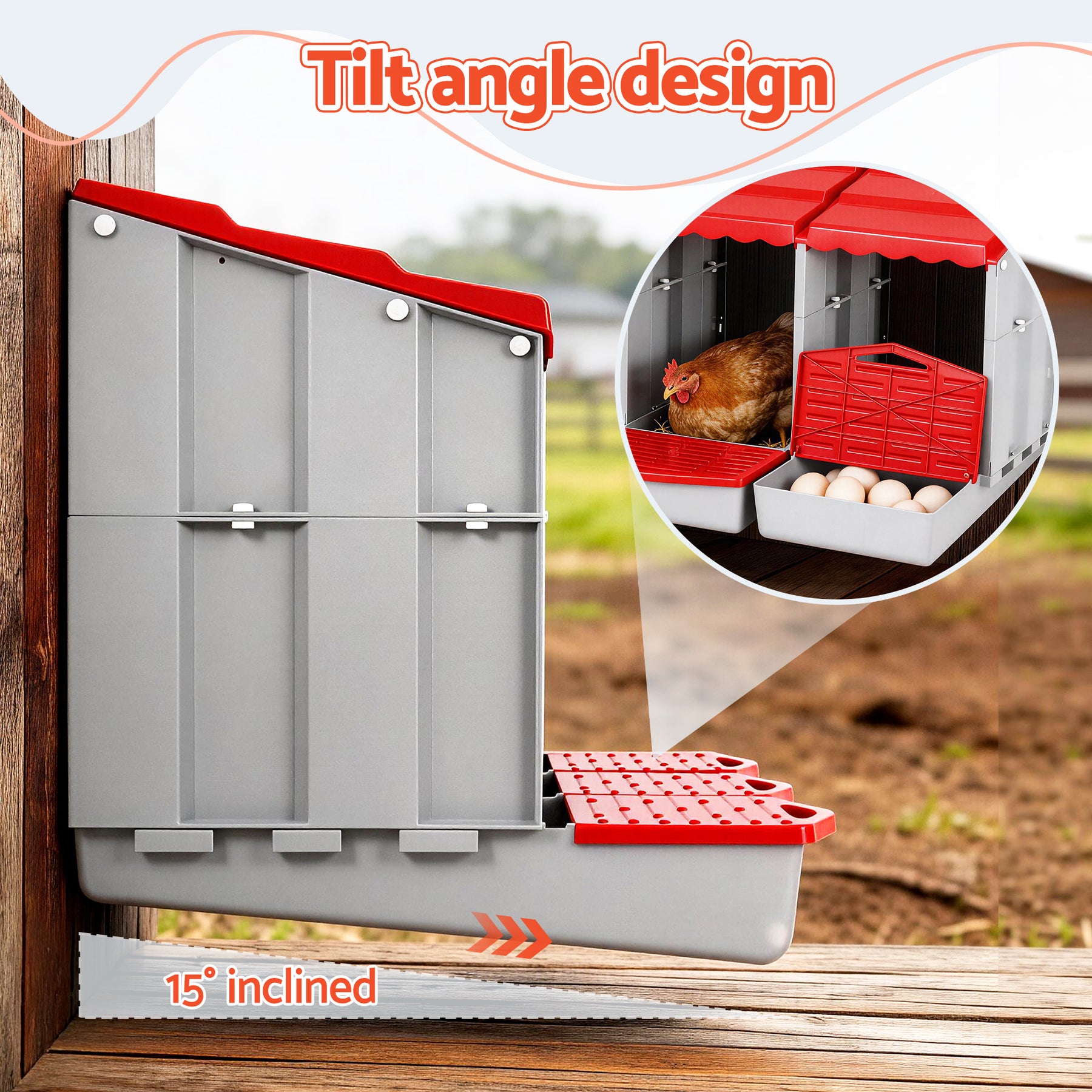 i.Pet Chicken Nesting Box 3 Hole Roll Away Egg Hutch - Red