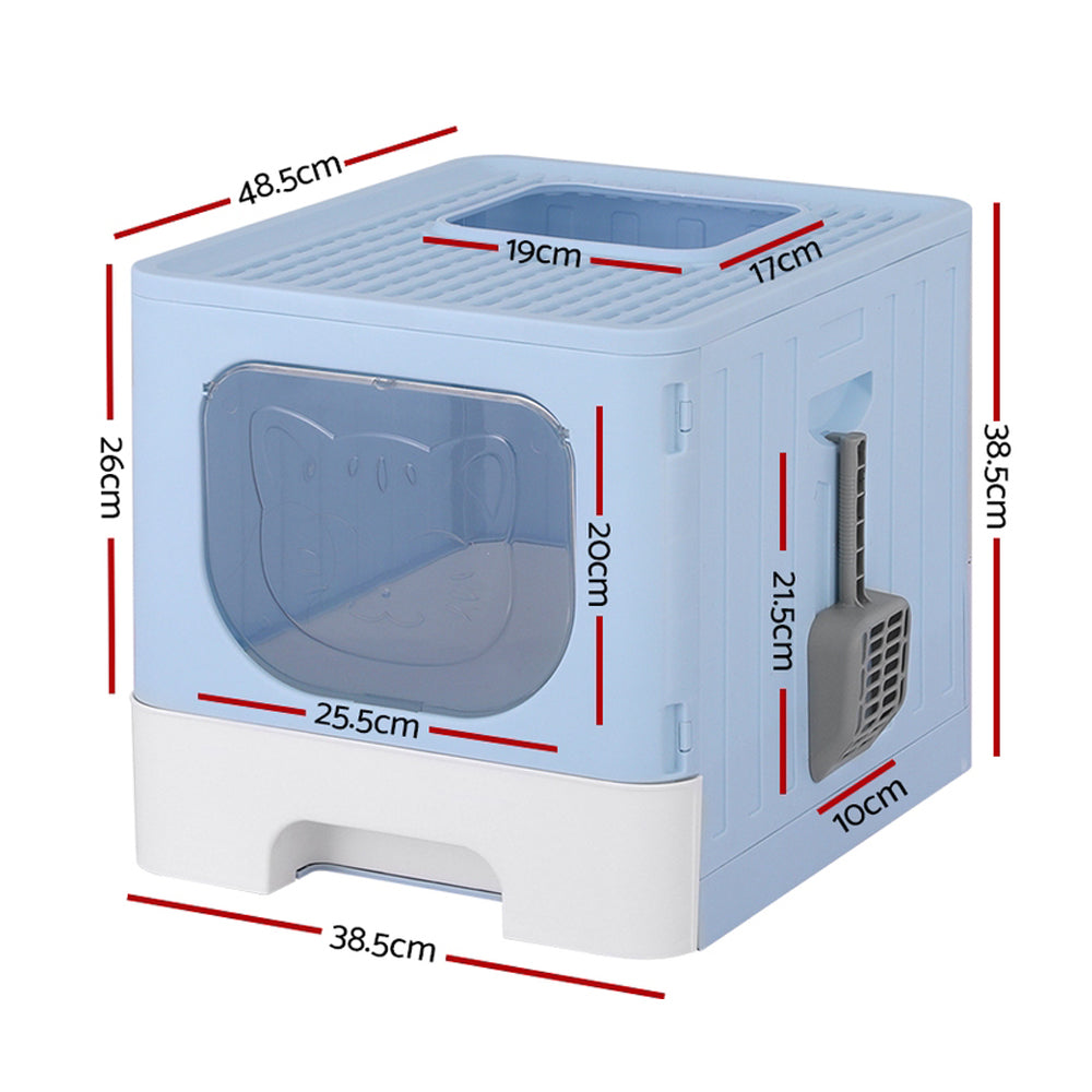 i.Pet Enclosed Cat Litter Box Large Tray Foldable with Scoop Blue - SuperSaverAU - view 2