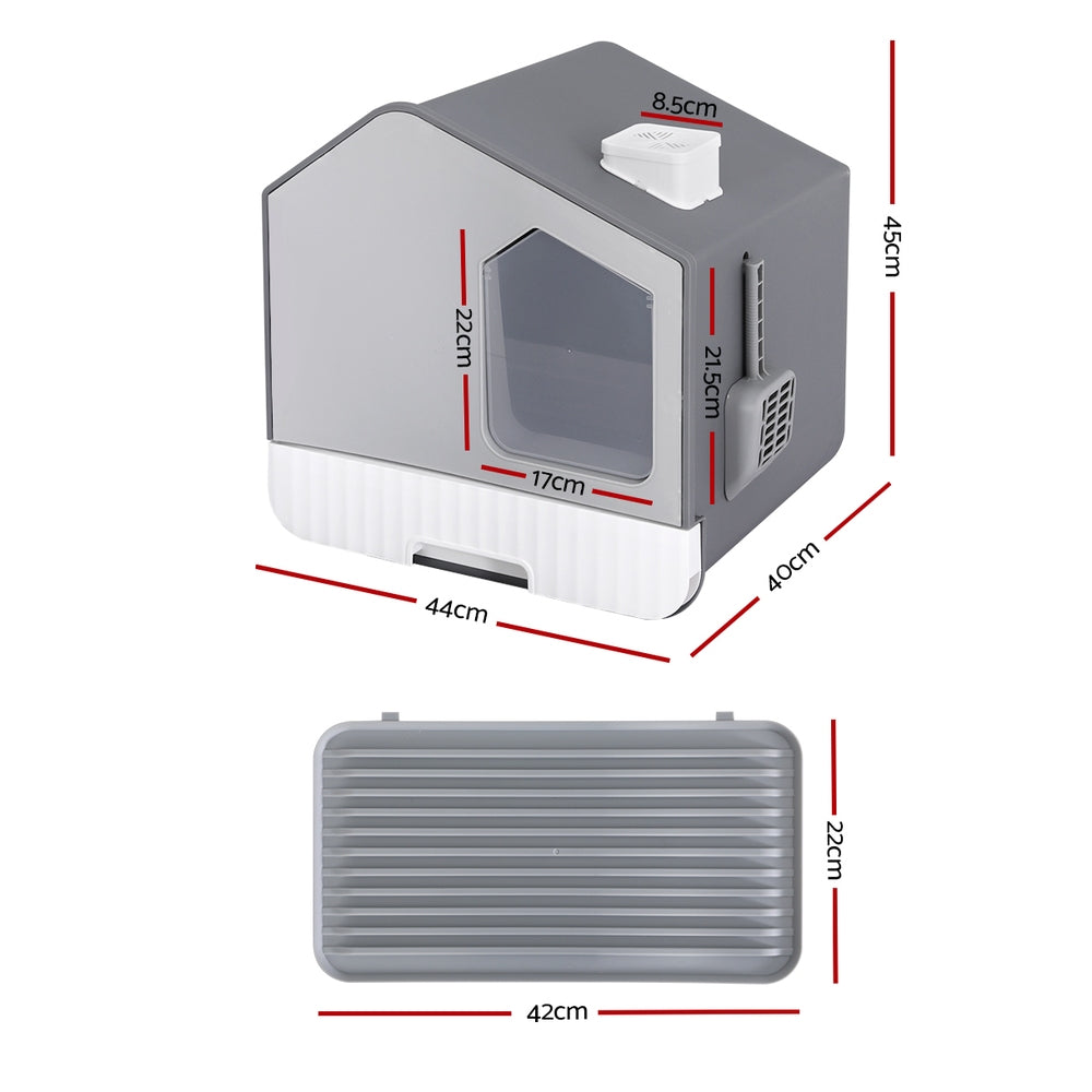 i.Pet Cat Litter Box Large Tray Enclosed Hooded with Scoop & Mat Grey - SuperSaverAU - view 3