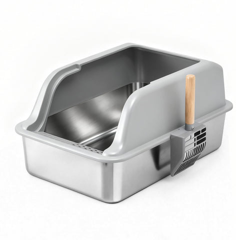 i.Pet Stainless Steel Cat Litter Box Set - Large Grey