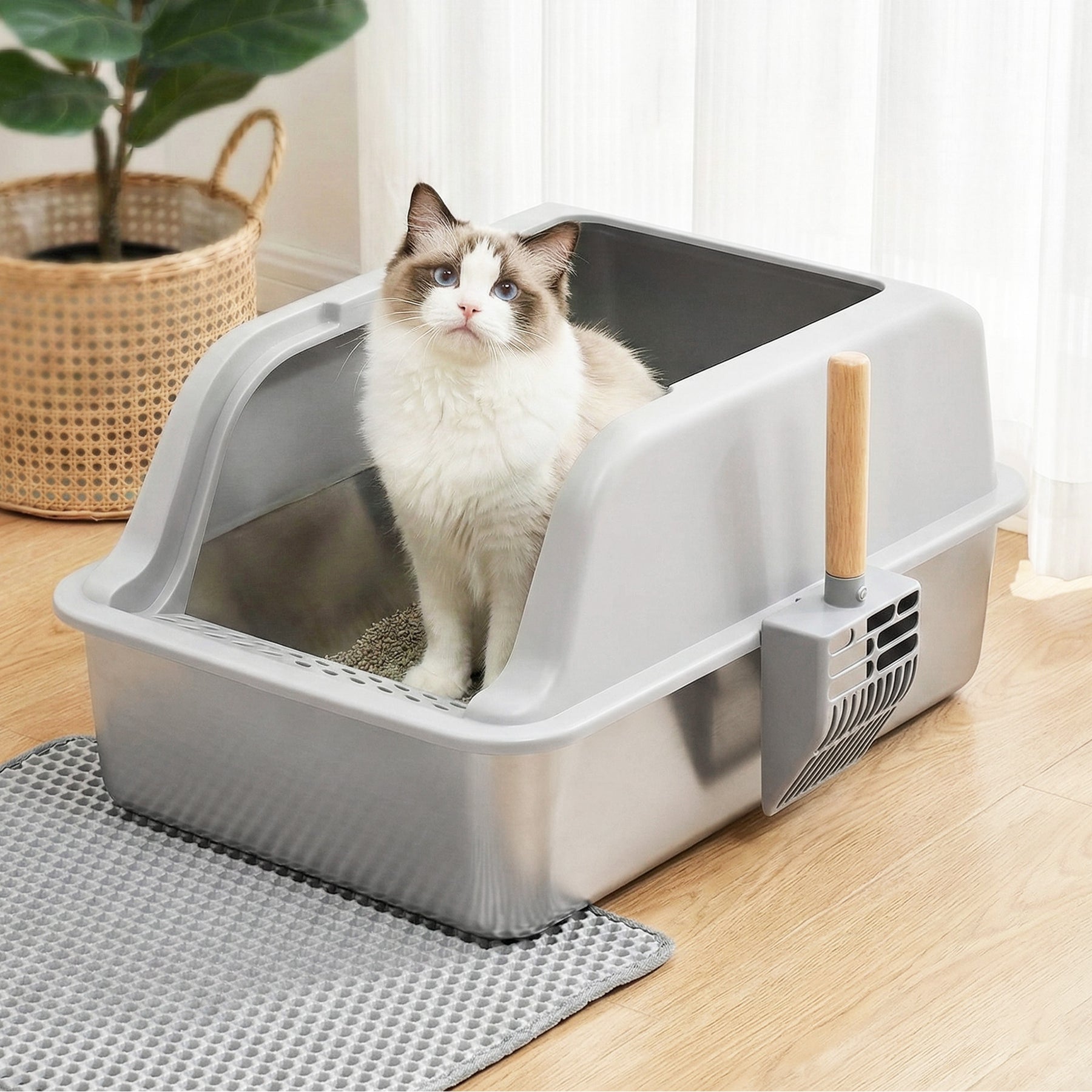 i.Pet Stainless Steel Cat Litter Box Set - Large Grey