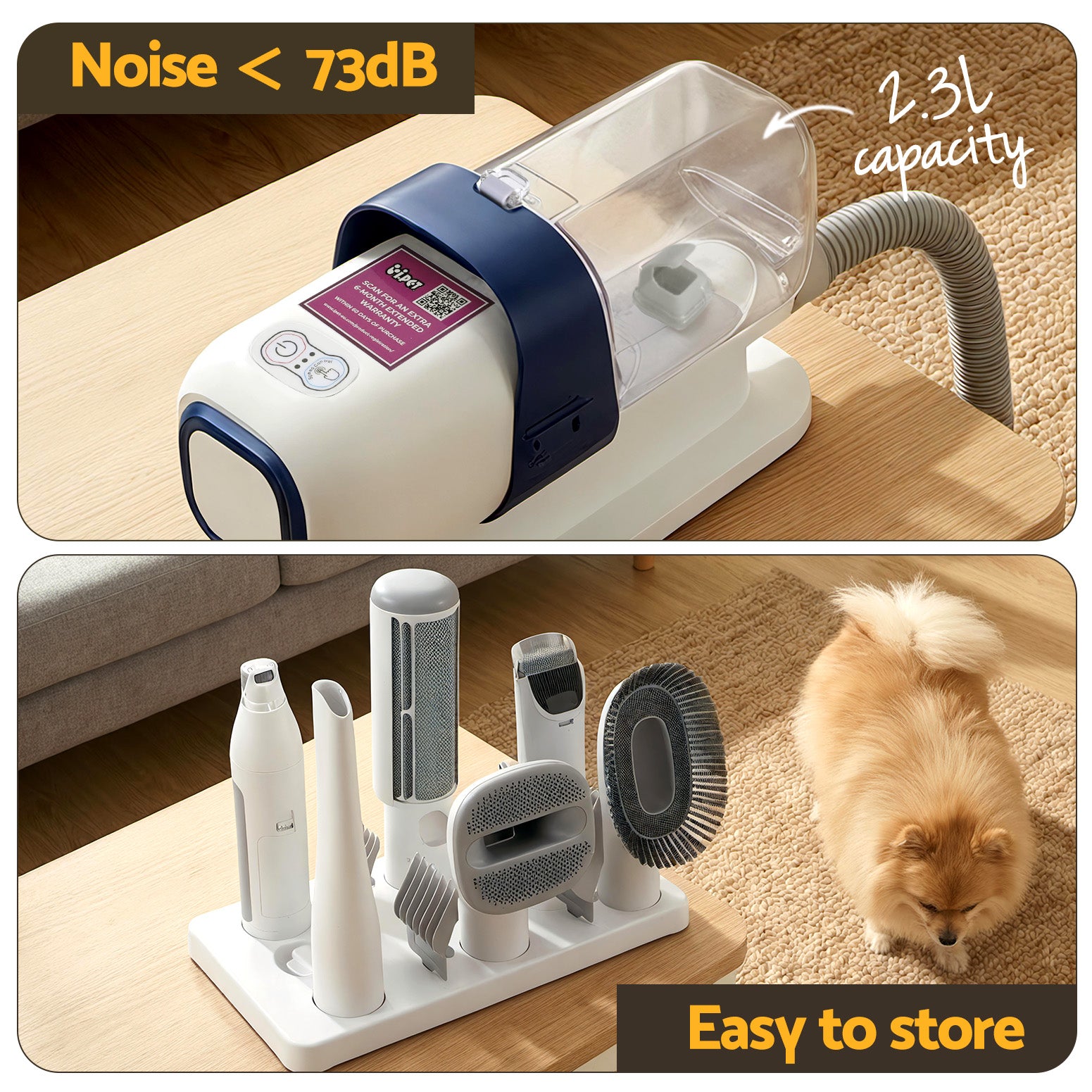 i.Pet 7-in-1 Pet Grooming Vacuum Kit with Clippers - White