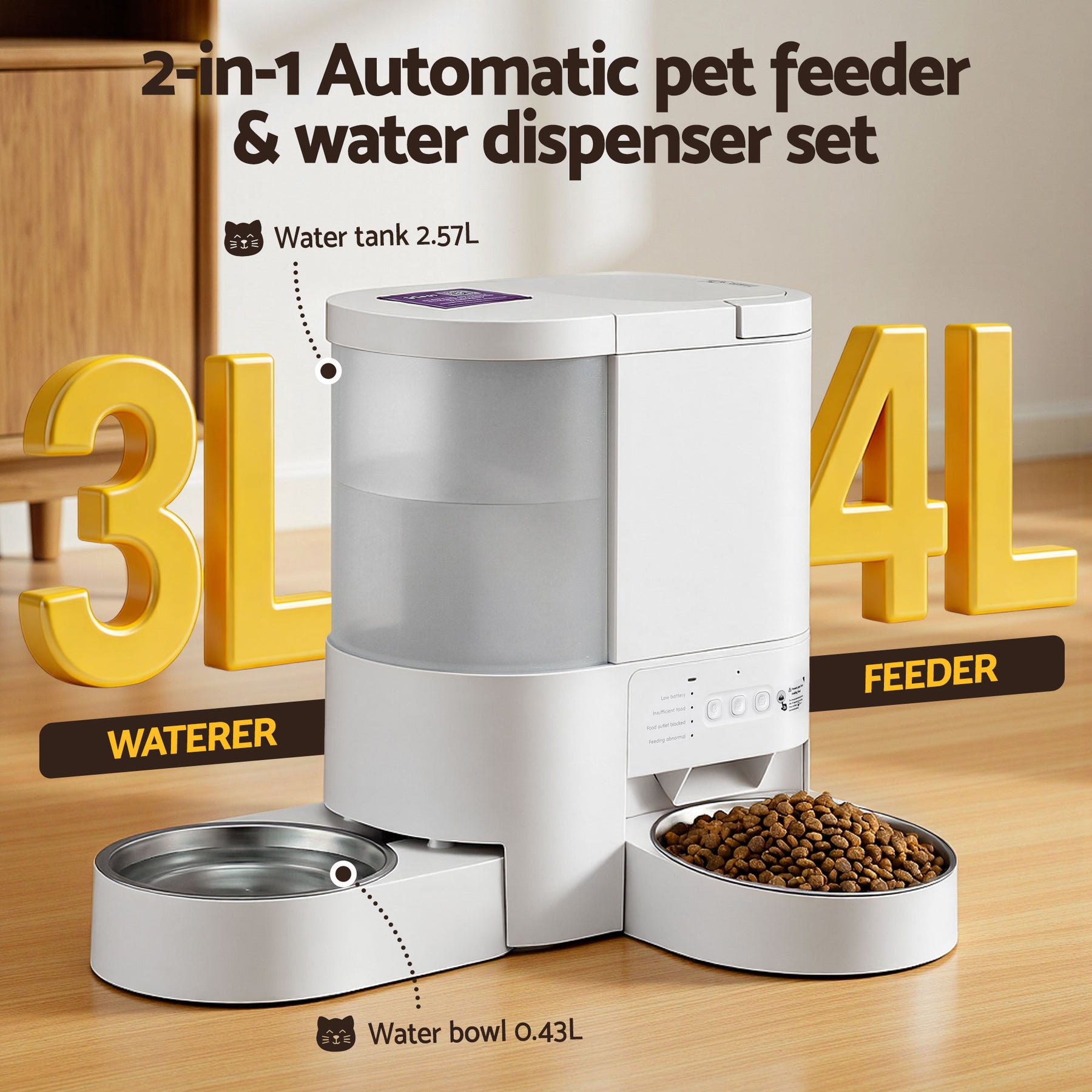 i.Pet 2-in-1 Automatic Pet Feeder & Water Dispenser - 4L