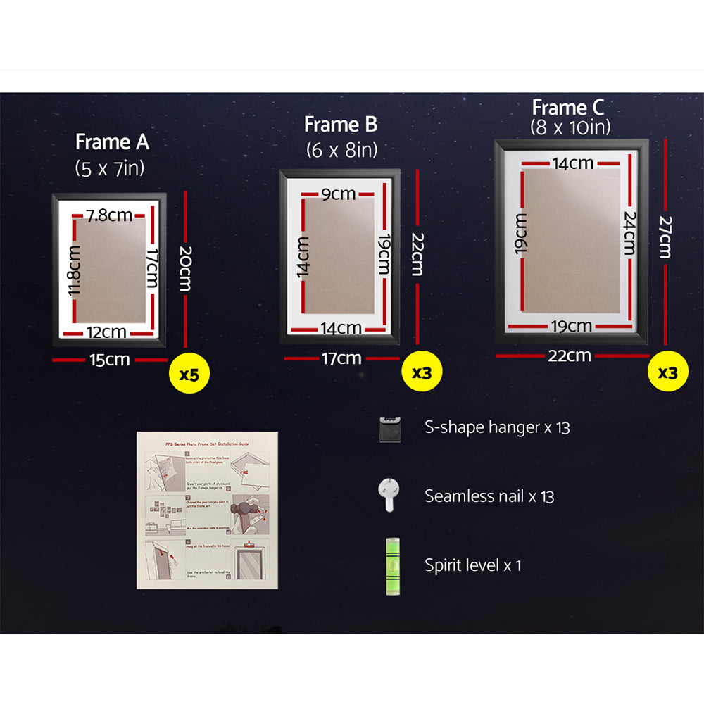 Artiss 11PCS Photo Frame Set Black for 3R, 4R, 5R, 6R, 8R Prints - SuperSaverAU - view 5