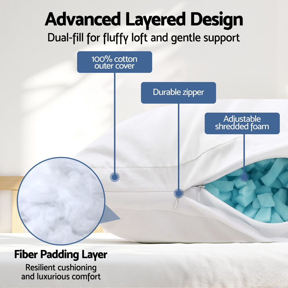 Giselle Bedding Adjustable Shredded Memory Foam Pillow 70 x 45CM - Dual-Layer Design - SuperSaverAU - view 4