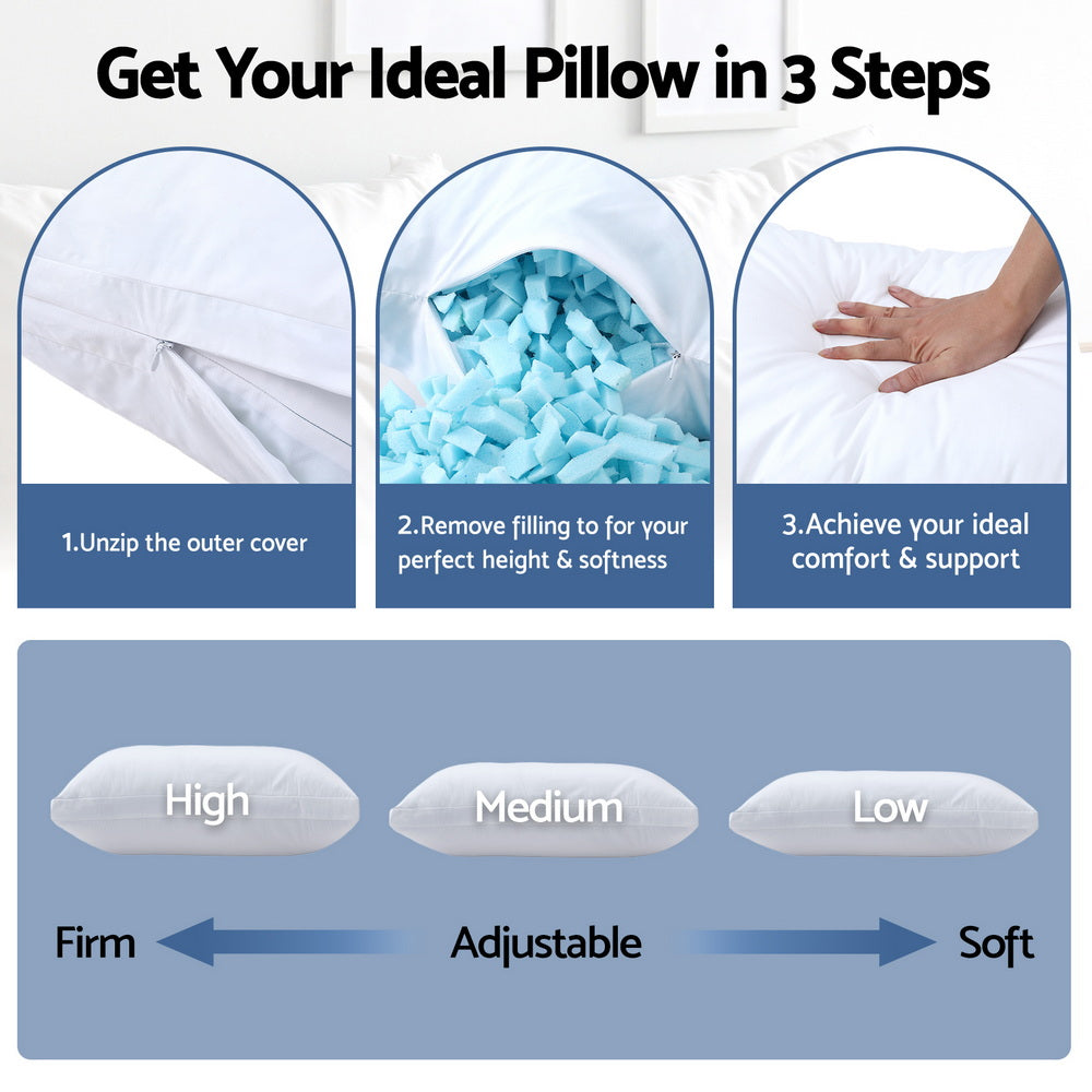 Giselle Bedding Adjustable Shredded Memory Foam Pillow 70 x 45CM - Dual-Layer Design - SuperSaverAU - view 5