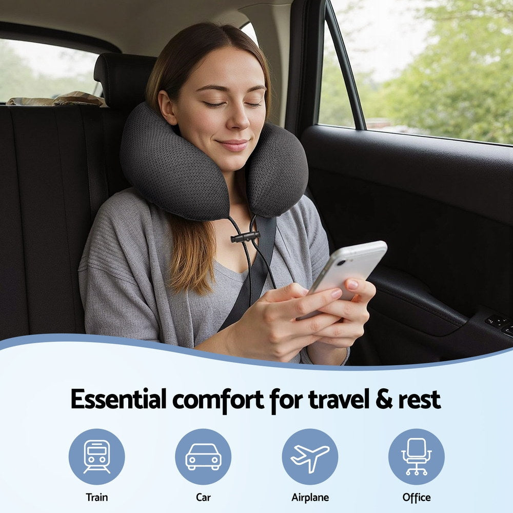 Giselle Bedding Travel Neck Pillow U-Shape Memory Foam 44x27x13cm Black - SuperSaverAU - view 4