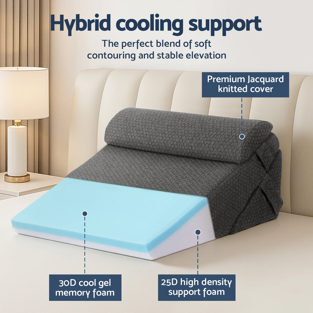Giselle Bedding Adjustable Wedge Pillow 56*57*30 cm, Cooling Gel Memory Foam, Removable Cover - SuperSaverAU - view 4