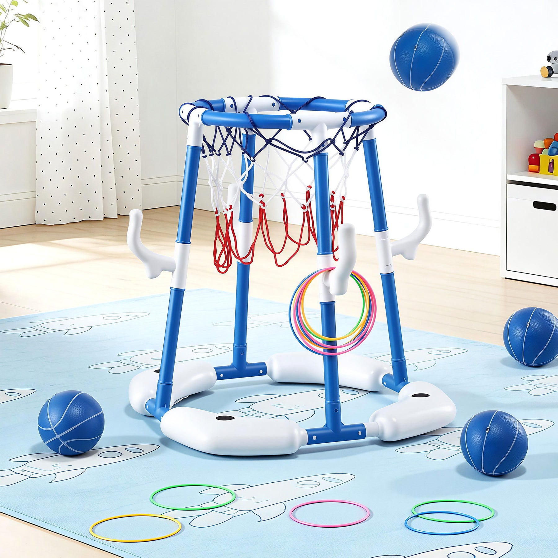 Keezi Kids Basketball Hoop with 4 balls Ring Toss Sports Pool Toys Blue - SuperSaverAU - view 1