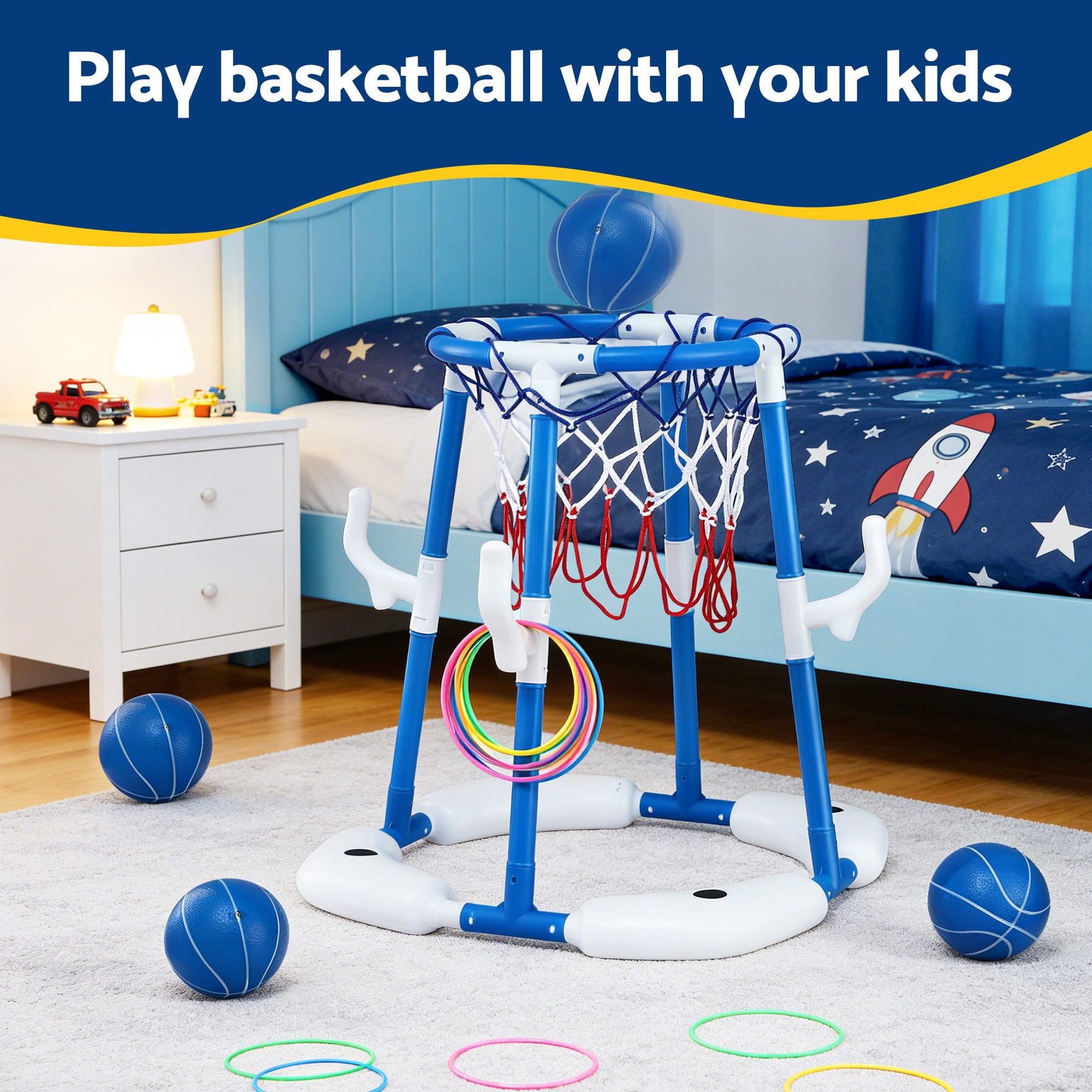 Keezi Kids Basketball Hoop with 4 balls Ring Toss Sports Pool Toys Blue - SuperSaverAU - view 4