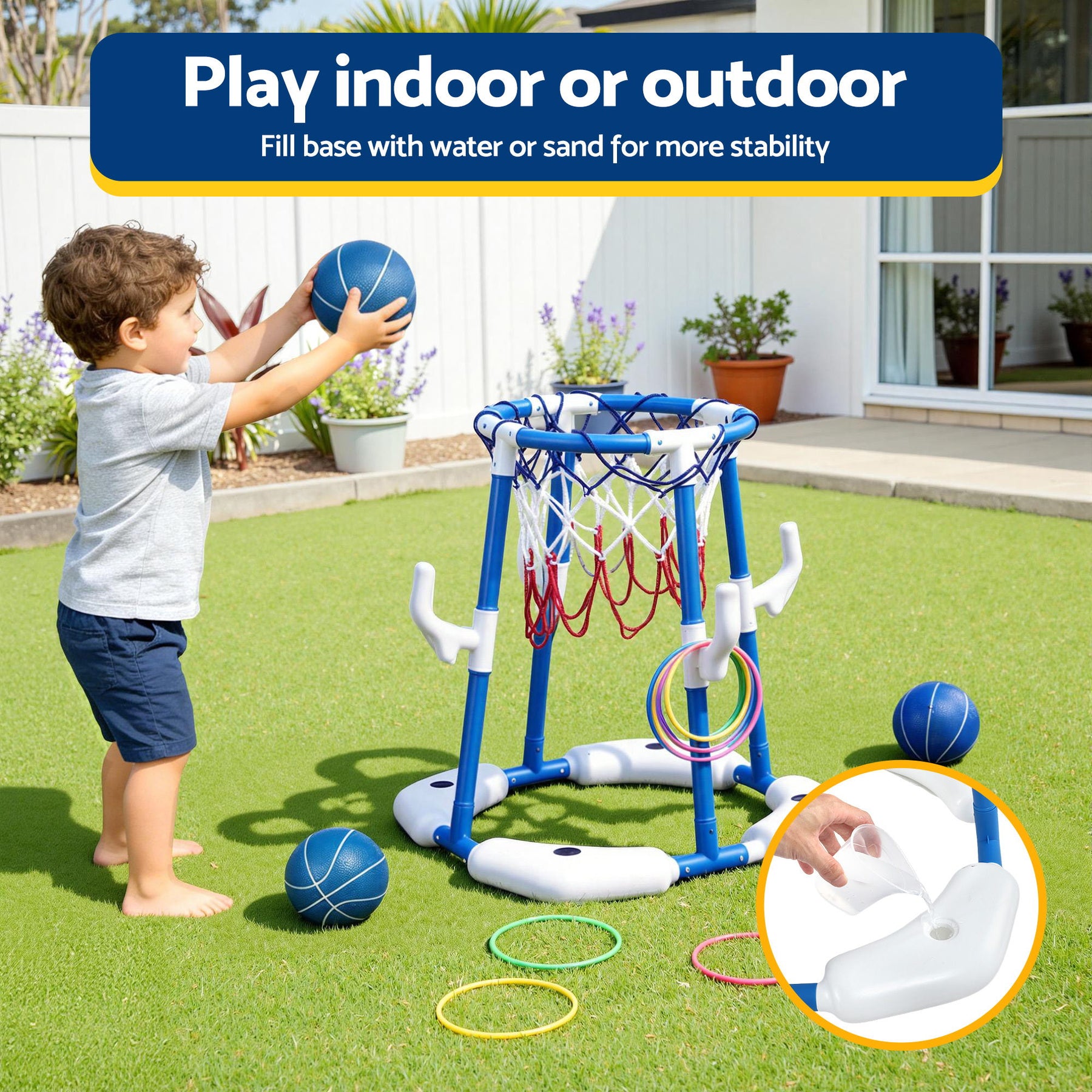 Keezi Kids Basketball Hoop with 4 balls Ring Toss Sports Pool Toys Blue - SuperSaverAU - view 5