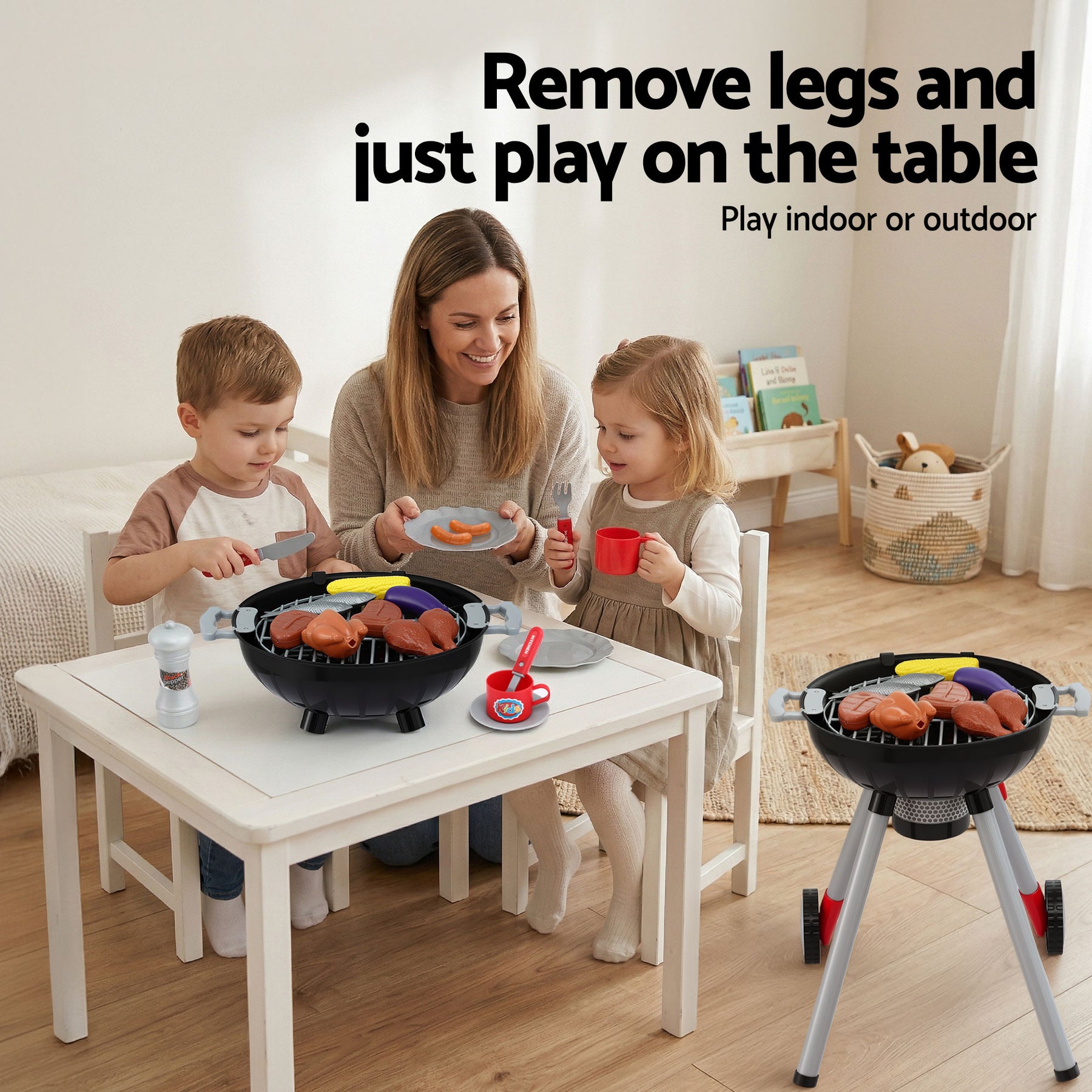 Keezi Kids Pretend Kitchen BBQ Playset Role Play Toy with charcoal Play Food Cup - SuperSaverAU - view 7