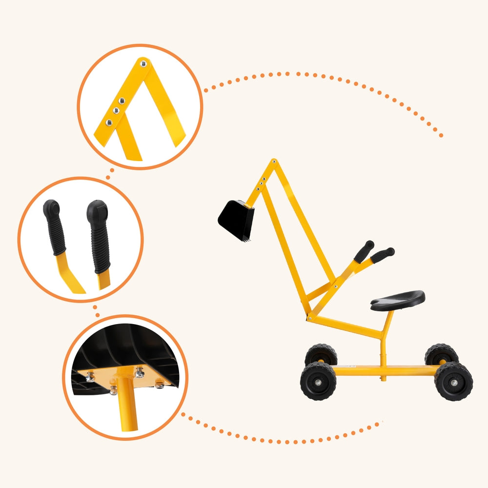 Keezi Kids Ride On Car Digger Bulldozer Sandpit Play Toys Rotate Seat Yellow - SuperSaverAU - view 6