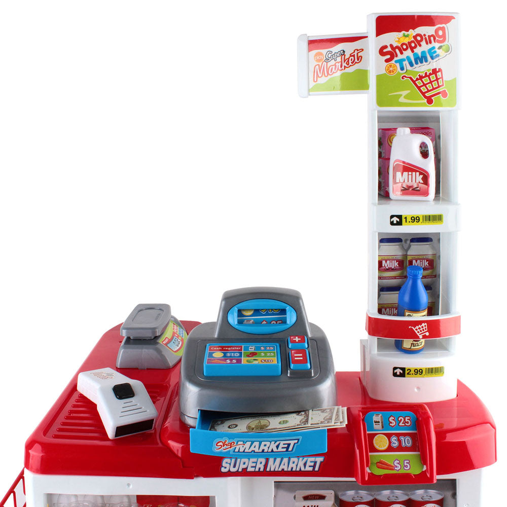 Keezi Kids Pretend Role Play Supermarket 24 Piece Playset Cash Register Trolley - SuperSaverAU - view 3