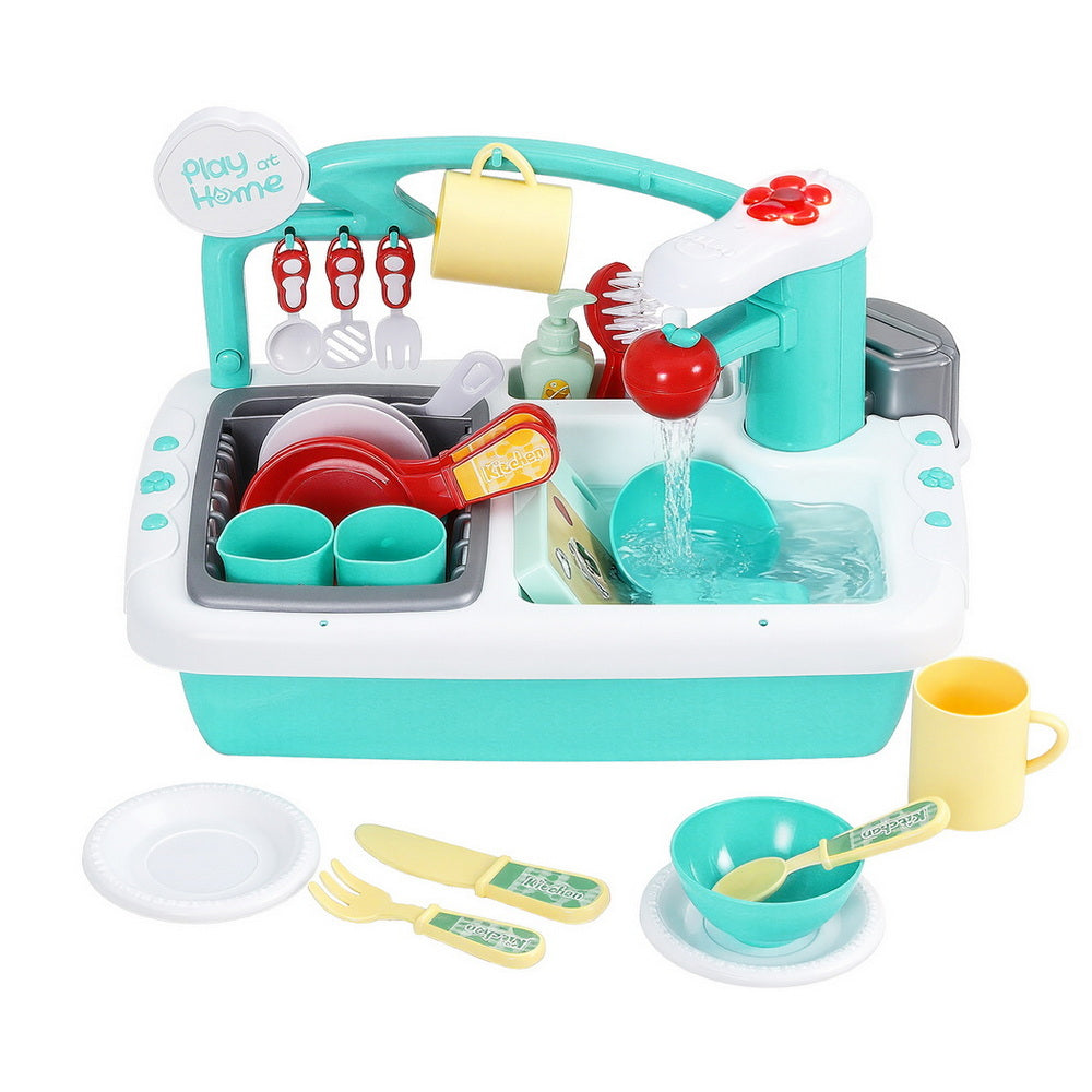 Keezi Kids Kitchen Play Sink Toy with Accessories - Green - SuperSaverAU - view 4