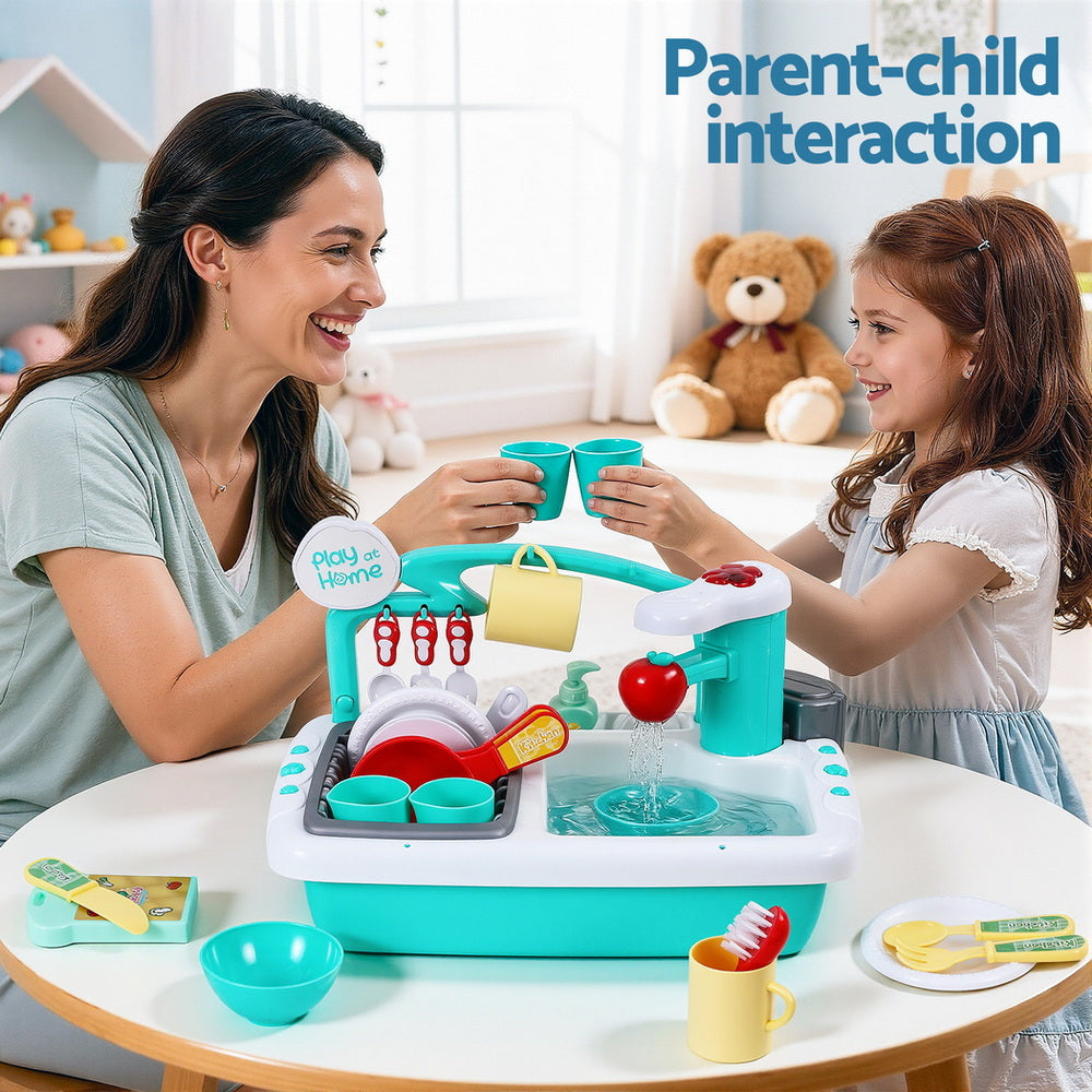 Keezi Kids Kitchen Play Sink Toy with Accessories - Green - SuperSaverAU - view 7
