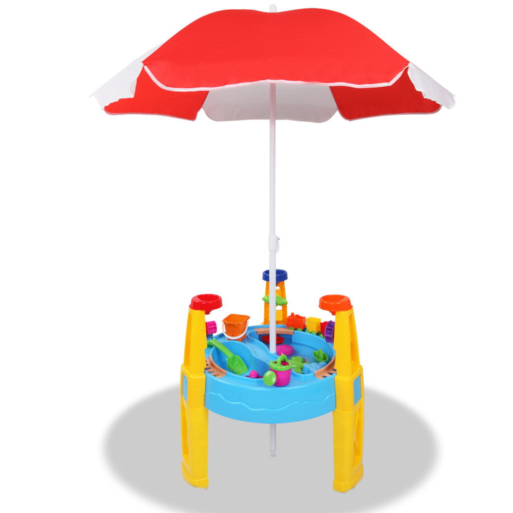 Keezi Kids Sandpit Pretend Play Set Water Sand Table Children Outdoor Toy Umbrella - SuperSaverAU - view 1